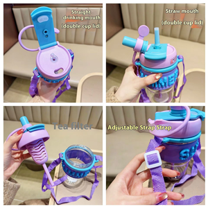 แก้วน้ำแบบมีหลอดดูดสไตล์เกาหลีปี 2025 แบบแยกส่วนชงชาได้ สองชั้น สายสะพายปรับได้ ป้องกันการรั่วซึม พกพาสะดวก สำหรับ<span class=keywords><strong>เด็ก</strong></span> 500 มล. - Product Image 3