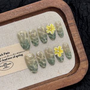 Nouvelle couverture complète conception colorée courte <span class=keywords><strong>manucure</strong></span> artificielle portable ongles conseils français été 3D fleur à la main presse sur les ongles - Product Image 1