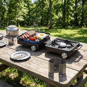 Outdoor-Picknick-Kassettenkocher, Campingkocher, faltbarer tragbarer Doppelbrenner-Gaskocher für <span class=keywords><strong>Camping</strong></span>, Grillen, hohe Leistung. - Product Image 6