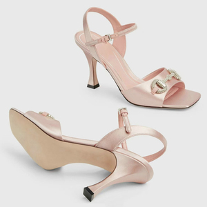 Sandales à talons hauts pour femmes, en soie, à bout carré ouvert, avec bride de cheville, style escarpins, ornées de chaînes de diamants, pour tenues sexy - Product Image 3