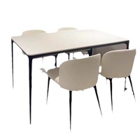 Table et chaises rectangulaires solides pour la maison, idéales pour petits appartements, avec bords arrondis, en alliage d'aluminium, finition noire minimaliste