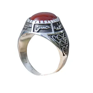 Zyo Custom Messing Edelsteen Robijn Vinger Ring Vintage Zilveren Copper Arabisch Brief Islamitische Ringen Voor Moslim Mannen