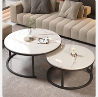 Table basse d'appoint moderne en pierre ronde avec structure métallique et rangement pour chambre et salon