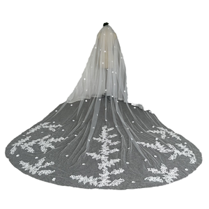 Velo de Novia de Lujo Feishiluo de una Sola Capa, 100% Poliéster, con Encaje, Flores 3D, Estilo Catedral, 350 cm de Largo, con Apliques y Peine - Product Image 1