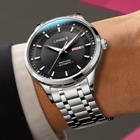 Montre mécanique automatique pour hommes, affichage du calendrier, marqueurs en diamant, bracelet en acier