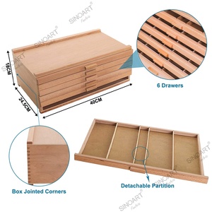 Caja de madera para artistas, 6 cajones, 40Wx24.5Dx18Hcm, almacenamiento para estudios de arte - Product Image 1