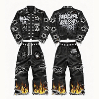 DiZNEW 2026 Blouson en jean pour homme avec lettres graffiti, effet déchiré et impression numérique, du premier fabricant