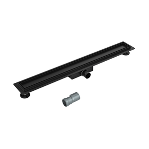 Drain de douche long en acier inoxydable noir rectangulaire à insérer dans les carreaux, installation facile, drainage de salle de bain - Product Image 1