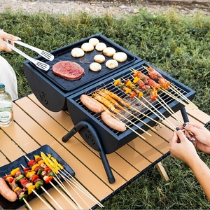 Grande Barbecue à Charbon d'Bois Pliable Double Face pour Extérieur avec Cheminée et Thermomètre pour Griller le Bacon - Product Image 6