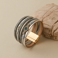 YL populaire Niche Design Devil's Eye Bracelet unisexe diamant clouté multicouche en cuir Pu Bracelet de Style ethnique