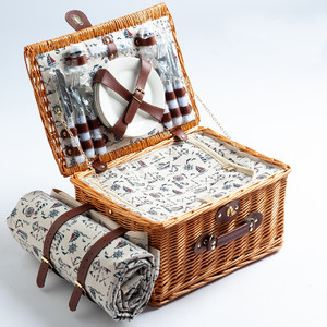 Panier <span class=keywords><strong>de</strong></span> pique-nique en osier, panier <span class=keywords><strong>de</strong></span> pique-nique en saule avec tous les ensembles <span class=keywords><strong>de</strong></span> <span class=keywords><strong>vaisselle</strong></span> pour 4 personnes - Product Image 2