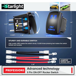 Interrupteur à bascule laser SPST 5 broches 20A 12V 10A 24V étanche avec fils de raccordement pour barre lumineuse LED, SUV, ATV, UTV - Product Image 3