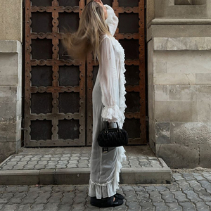 <span class=keywords><strong>Top</strong></span> Lungo in Chiffon Bianco Trasparente con Lacci e Bottoni, Moda Boutique Estate 2026, Abbigliamento Femminile, <span class=keywords><strong>Top</strong></span> con Volant, Camicetta da Donna - Product Image 2