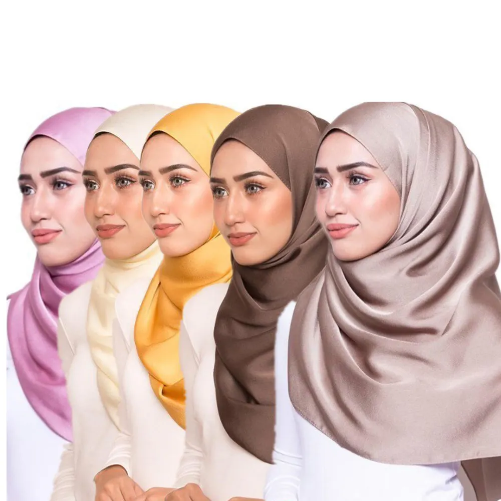 אופנה יוקרה ארוך צעיפי צעיפי סאטן מוצק צבע מט משי hijabs סיטונאי
