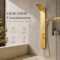 Colonne de douche ultra-mince en acier inoxydable doré brossé avec jets de massage corporels, cascade et mitigeur de salle de bain en céramique pour hôtel