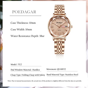 Reloj POEDAGAR para Mujer, Oro Rosa, Acero Inoxidable, Malla, Movimiento de Cuarzo Japonés, Simple, Resistente al Agua, Luminoso, Reloj de Señora - Product Image 3