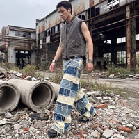 Pantalon Streetwear Homme en Denim Selvedge 100% Coton, Jean Patchwork Multicolore Original pour Hommes Bale