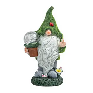 Individueller flocken Gnome mit Sonnenlicht Mittelfinger Harz-Garden-Gnom-Statue