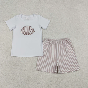 Conjuntos de Ropa a Juego para Hermanos, Bordado de Conchas Marinas, Tema de Playa, Camiseta y Pantalones Cortos para Niñas y Niños - Product Image 6