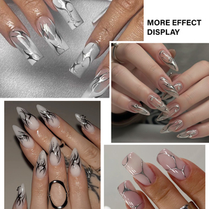 6 autocollants pour ongles dorés Y2K, <span class=keywords><strong>argent</strong></span>és métalliques, motifs abstraits, lignes ondulées irrégulières, léopard, étoile, creux, style gothique, à presser - Product Image 6