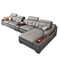 Canapé modulaire en cuir véritable moderne, simple et multifonctionnel, en forme de L, grand et confortable, avec fauteuil inclinable électrique et port USB, pour un intérieur luxueux