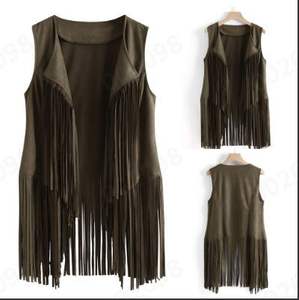 Explosive Tassel Deerskin <strong>Velvet</strong> Unbuttoned Women's Mid-Length Vest <strong>Jacket</strong> - Product Image 1