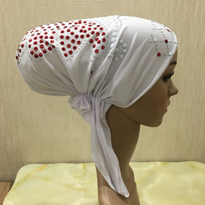 Gorros Turbantes de Lentejuelas Sólidas Elásticos y Suaves al por Mayor para Mujeres Árabes Musulmanas, Gorros con Pedrería para Mujer - Product Image 2