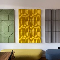 Panneau mural acoustique 3D texturé en feutre PET, certifié BSCI et ISO, écologique, pour bureaux et maisons, solutions de conception personnalisées pour projets d'art et de décoration.