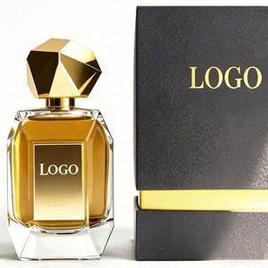 Factory Irregular Perfume Bottle Empty <b>Pump</b> Clear Crimp Square Gold Cap 100ML Glass Spray Perfume Bottle with Gift Box - Product Image 1