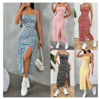 Gaun Kasual Wanita Model Tube Top Camisole Vintage Musim Semi 2026, Bermotif Bunga, Belahan Tinggi, Ketat, Rok Midi