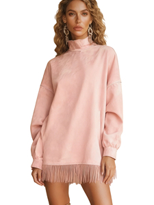 Nouvelle Collection Robes Longues Femme Col Montant en Velours Suédine Style Vintage Ample avec Poches et Franges Manches Longues Tendance - Product Image 2