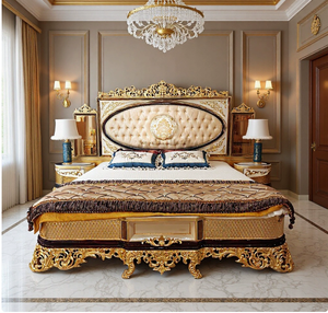Cabecero de Cama King Size de Madera Maciza de Roble Tallado, Estilo Victoriano Clásico, con Espejo Dorado y Tapizado, para Recámara Principal - Product Image 6