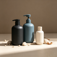 Bouteille vide en HDPE de 100/300/500 ml pour gel douche, shampoing, bouteille ronde en plastique, bouteille au toucher doux avec pompe à pression