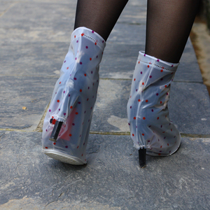 Bottes de pluie pour femmes, hauteur cheville, talon haut, PVC imperméable, imprimées, fermeture éclair, légères, antidérapantes, recyclables - Product Image 4