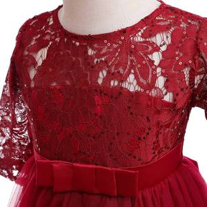 Vestido Largo Rojo de Manga Larga con Encaje y Malla para Niñas de 2 a 10 Años, Gran Venta - Product Image 3