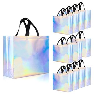 Bolsas de Regalo Iridiscentes Brillantes, Bolsas de Regalo Reutilizables de Tela No Tejida con Asas Negras y Base Resistente, Bolsas de Regalo Navideñas para Fiestas - Product Image 1