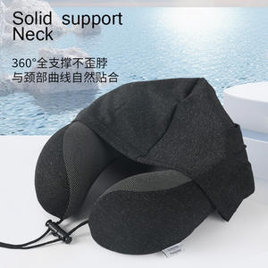 Almohada de viaje portátil Flygear en forma de U, de espuma viscoelástica, color negro sólido, para siestas en la oficina y uso en aviones. - Product Image 1