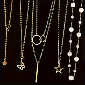 قلادة دائرة نجمة سماوية-قلادة سلسلة متدلية بوهيمية ذهبية Y2K مجوهرات قلادة من اللؤلؤ - Product Image 2