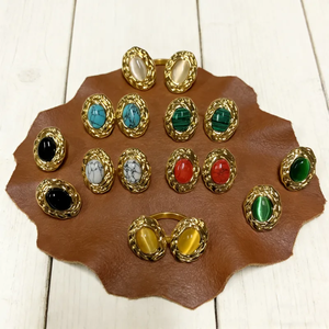 Boucles d'oreilles ovales en acier inoxydable 304 incrustées de pierre œil de chat et de turquoise, électroplaquées sous vide, boucles d'oreilles tendance pour femmes, bijoux - Product Image 3