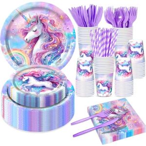 Bán Buôn Tím <span class=keywords><strong>Unicorn</strong></span> Chủ Đề Sinh Nhật Nguồn Cung Cấp Bên Biểu Ngữ Bộ Đồ Ăn Dùng Một Lần Giấy Tấm Ly Khăn Trải Bàn - Product Image 1
