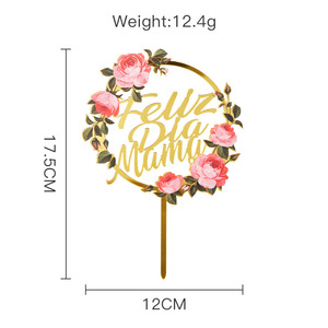 Décoration de gâteau pour la fête des mères, insert en acrylique rond avec inscription 'Feliz Dia Mama' en espagnol, magnifique couronne décorative - Product Image 3