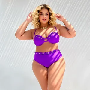 Sexy Bikini brasileño Biquini Push up Bikini conjunto traje de baño de cintura alta Mujer 2024 <span class=keywords><strong>vientre</strong></span> <span class=keywords><strong>plano</strong></span> traje de baño púrpura trajes de baño ropa de playa - Product Image 4