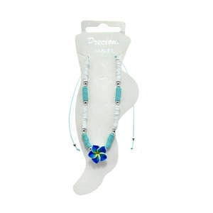 Nuova Cavigliera Estiva con Fiori <span class=keywords><strong>in</strong></span> Vari Colori, Stile Vacanza, <span class=keywords><strong>in</strong></span> Argilla Polimerica con Perle Imitate e Frangipani Intrecciati - Product Image 4