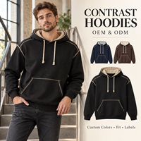 Sweat-shirt à capuche décontracté pour homme en coton 320 GSM avec coutures contrastées, épaules tombantes et cordon de serrage – Style streetwear