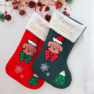 Lovely Xmas Holiday Family Party Gifts Embroidered Hanging Pet Christmas Stocking For Dog