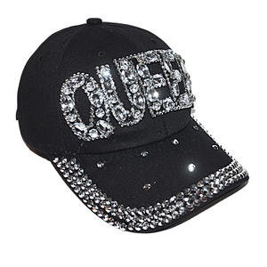 Black Letter Queen Custom Logo 5-Panel Sporty <b>Baseball</b> <b>Cap</b> with Shiny Rhinestone Bling Jeans Wash Denim Light - Product Image 2