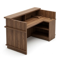 Comptoir de réception classique en bois massif avec façade en placage de bois et rebord d'intimité, largeur personnalisable pour hall d'hôtel, bureau, clinique