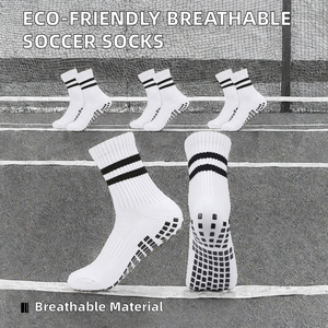 <b>White</b> Black Striped Sporty Cotton Grip <b>Sports</b> <b>Socks</b> Crew Athletic Anti Slip Logo Yoga Pilates - Product Image 2