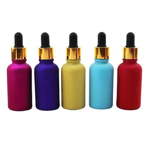 Bottiglie contagocce in vetro colorato da 1 oz 2oz 4oz per olio in stock bottiglia di imballaggio per olio di tintura con coperchio in oro e argento
