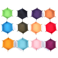 Plateau à dés hexagonal en velours avec boîte de rangement pliable, plateau à clés en PU pour usage domestique, organisateur de bijoux de table en velours